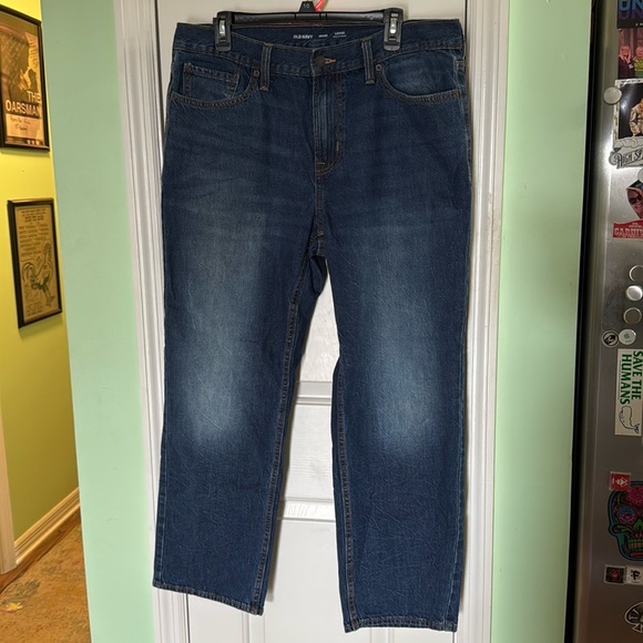 Old Navy Dark Blue Faded Wash Loose Built In Tough Jeans Denim Fall Size 36x30 - Picture 1 of 10